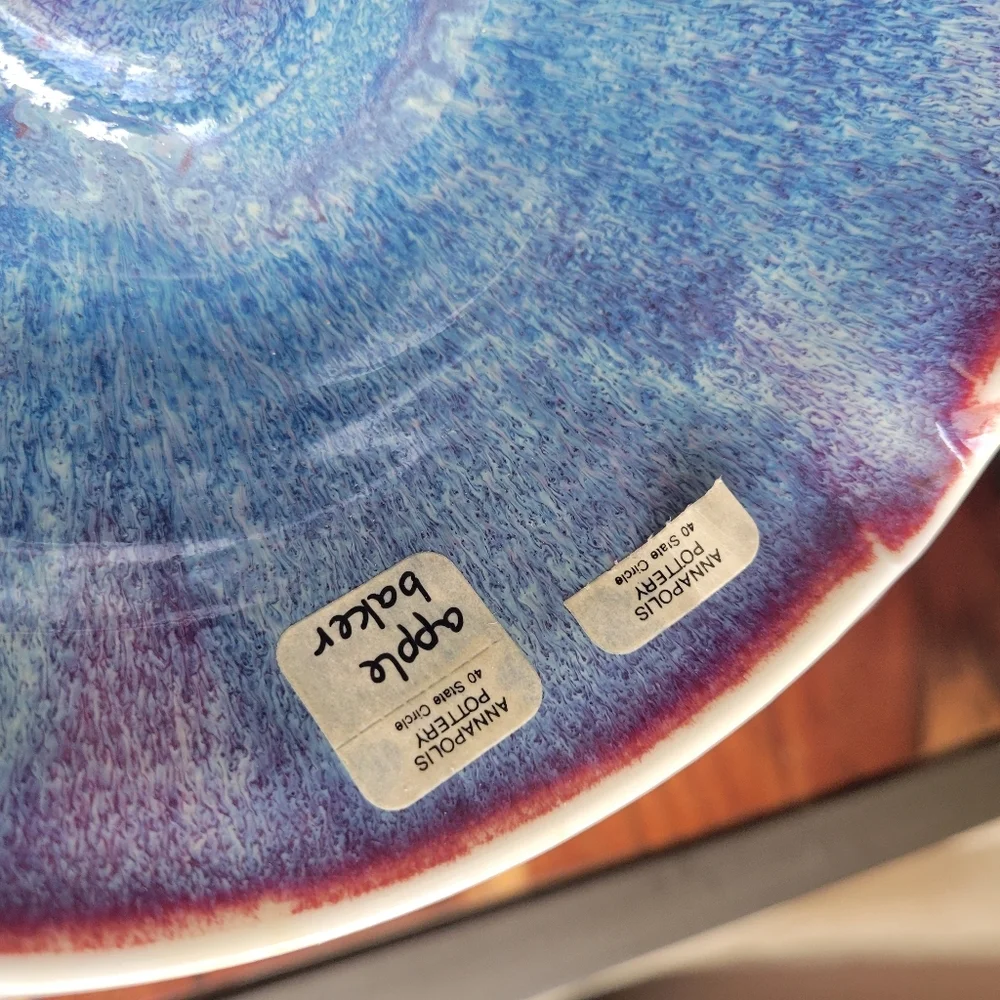 Vintage Ceramic Annapolis Pottery Apple Baker Blue Purple Glazed Dish Rare New